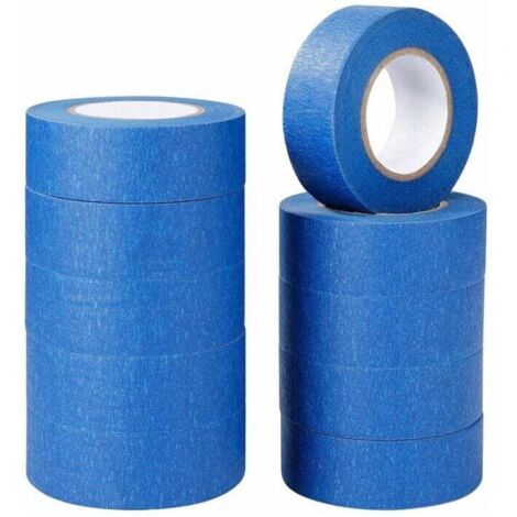 Ruban de masquage bleu ruban adhésif de peinture et de décoration pour étiquettes, peinture au pistolet, peintres, travaux manuels 10 rouleaux 25 mm × 20 m