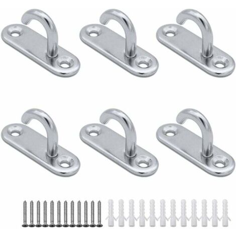 (6 Pièces) Acier Inoxydable 304 Crochets De Plafond M5 Crochets Ouverts Ovales Ancre De Plaque il Crochet De Montage à Vis Murale Pour Suspendre Panier De Plantes Ventilateur De Plafond Outi
