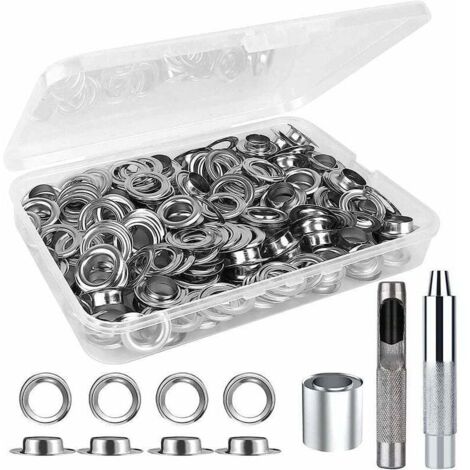 Kit de Trousse à Oeillets Outils 12mm - 120 Ensembles Oeillet Métallique - Grommet Outils à Oeillet pour Bricolage Rideaux Bâche Toile Tente de Réparation