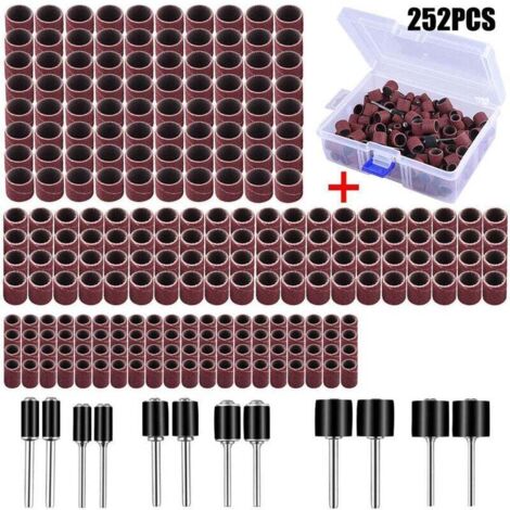 Ensemble de 252 manchons de ponçage avec boîte gratuite comprenant 240 bandes de ponçage et 12 rouleaux de ponçage pour outil rotatif Dremel (1/4)