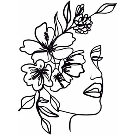 Art mural abstrait en métal pour femme - Silhouette minimaliste - Peinture décorative en fer forgé - Décoration murale Noir 30x40.4cm (1/4)