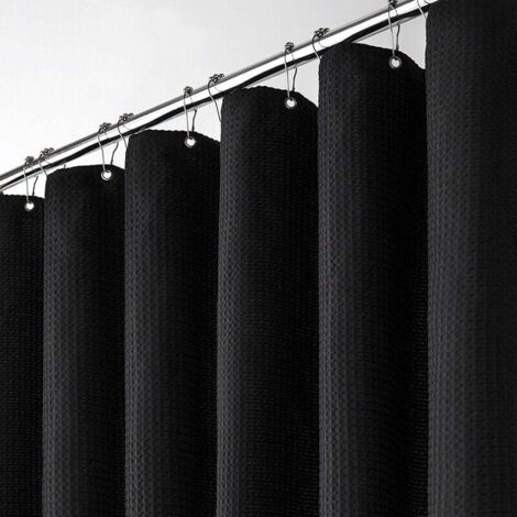 Rideau de douche noir gaufré avec anneau en métal, rideau de douche 180 200CM, rideau de douche en tissu anti-moisissure, caisson de douche, rideau de douche de salle de bain robuste (1/4)