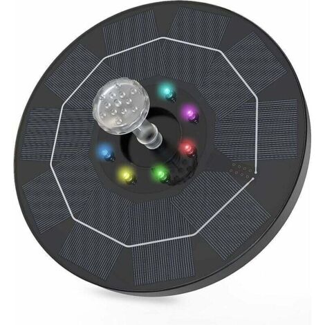 Fontaine d'eau Solaire, Fontaine de Bain d'Oiseaux Solaire LED 3.5W Batterie Intégrée 1500mAh avec 8 LED