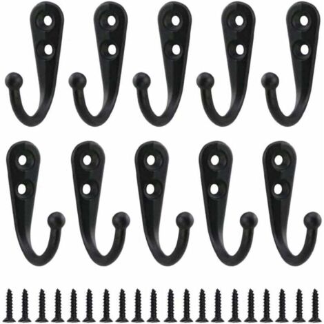 Rétro Crochet De Manteau Métal Noir Patère Murale à Visser Individuelle Patère Porte Manteau Vintage Murale Pour Peignoir Maison Etagères Tiroirs Casiers Salle De Bain Avec 20 Vis -10Pcs (1/4)