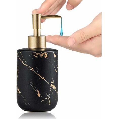 Distributeur de savon 300 ml Texture marbre Céramique Pompe de savon pour les mains Distributeur de gel douche Accessoires de salle de bain (Noir) (1/4)