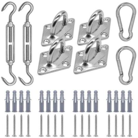 Kit de Fixation Voile d'ombrage, Kit de Montage pour Voile Solaire, Fixation Toile Ombrage, Fixation pour Triangle et Carré, Rectangle, Acier Inoxydable 316 de Qualité Marine (M5 24-Pcs)