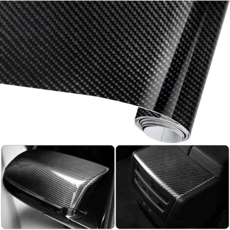 ALOVEZ (2pcs)6D Film Autocollant Étanche de Voiture Adhésif Vinyle en Fibre de Carbone 1.57M x 0.3M Imperméable Antiadhésive pour Voiture,Ordinateur,Coque de Smartphone,Moto,Véhicule-Noir (1/4)