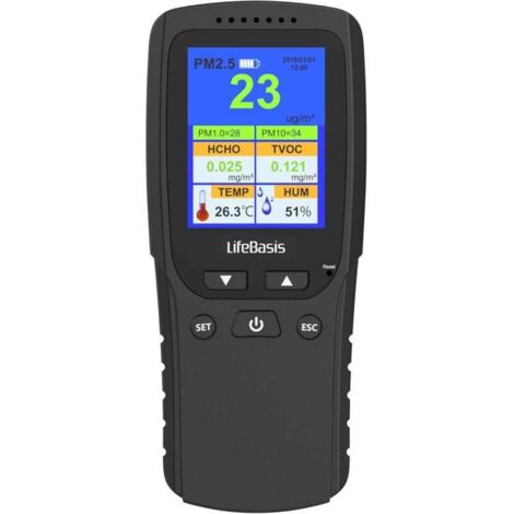 Moniteur de Qualité de l'air 8 en 1 PM2.5 / PM1.0 / PM10 / HCHO/TVOC/AQI/TEMP/HUM Détecteur Air Quality Monitor Portable pour Chambres, Bureaux et Autres Lieux