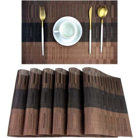 Sets de table - 6 PCS Sets de table lavables en vinyle tissé marron, résistants