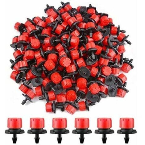 200 goutteurs réglables 1/4", système d'irrigation goutte à goutte à micro-débit, buses de brumisation pour potagers ou massifs de fleurs (rouge)