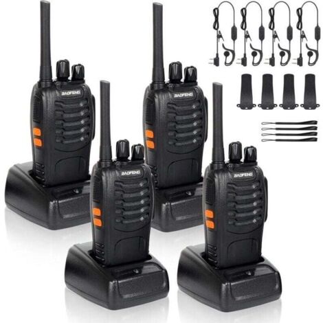 4 x talkies-walkies radio à deux canaux 400-470 MHz talkies-walkies avec écouteurs d'origine émetteur FM radio portable rechargeable 16 canaux - noir