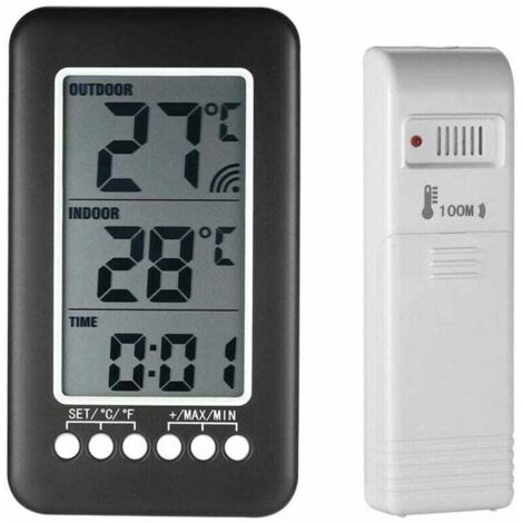 Horloge de Température Numérique Sans Fil 2 en 1 - Intérieur/Extérieur - Écran LCD ℃ / ℉ avec Transmetteur (Batterie non Incluse)
