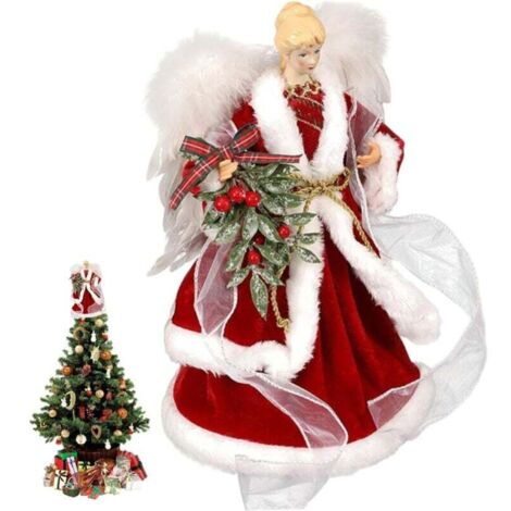 Angel Tree Topper 8 Pouces Debout Red Christmas Angel Figurines pour la Maison décorations de Vacances Ornement d'hiver (1/4)
