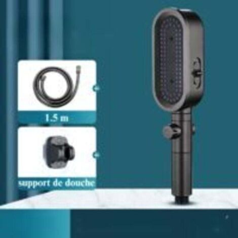 Pommeau de douche 3 modes, adoucisseur d'eau et buses anti-obstruction. 1,5 mètres de tuyau flexible + support.Système de lavage puissant intégré pour nettoyer les baignoires(Gris) (1/3)
