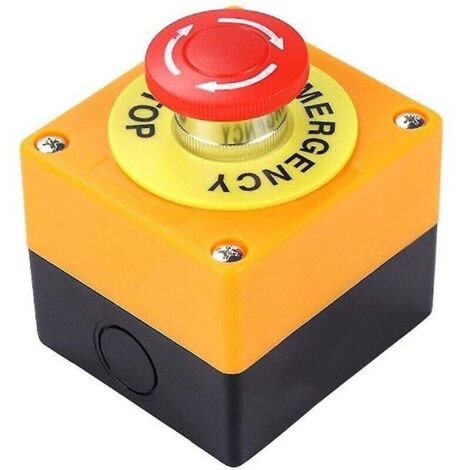 Bouton-poussoir d'arrêt d'urgence à champignon rouge, avec 1 contact normalement ouvert (NO) et 1 contact normalement fermé (NC), pouvant supporter jusqu'à 10A à 660V.