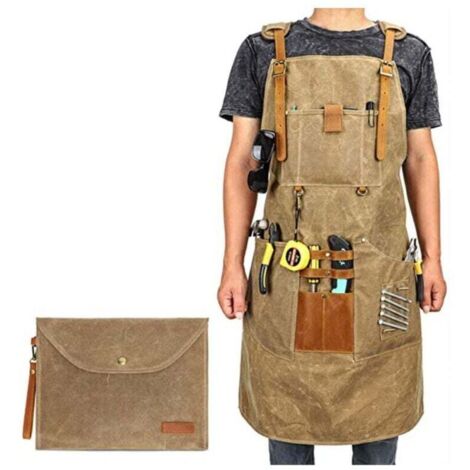 Tablier de travail en toile cirée pour homme et femme avec poche et bretelles rembourrées, boucle à dégagement rapide, tablier réglable jusqu'à XXL (1/4)
