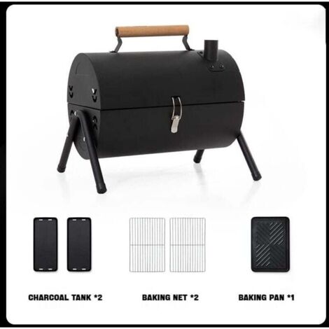 Parrilla de carbón portátil con tapa y chimenea, parrilla de barbacoa de doble cara, barbacoa de mesa para acampar al aire libre, cocinar en el jardín (color: negro)