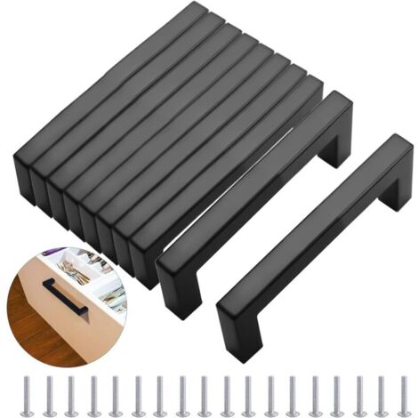 Lot de 10 Poignée de Meuble Cuisine, Poignee Porte Cuisine Noir Entraxe 128mm Aciers Inoxydable Poignée Placard, Poignee Meuble Cuisine, Poignée Tiroir pour Armoire