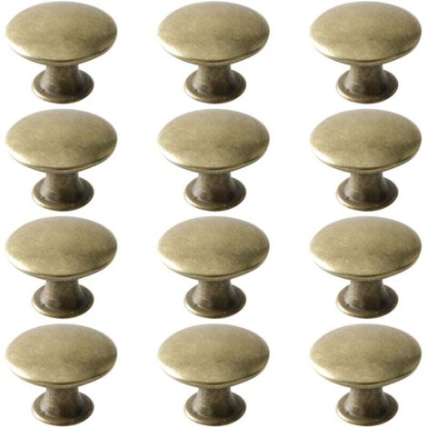12 Boutons de Tiroir Vintage, Laiton Rond Poignée de Meuble Ancien, Metal Boutons de Placard Cuisine Salle de Bain, 30x21mm
