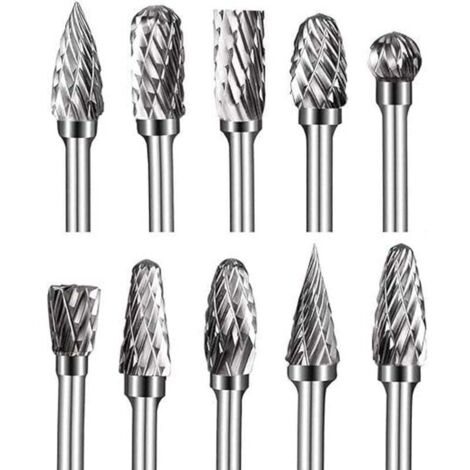 10Pcs Fraises Rotatives en Carbure de Tungstène Burres, Fraise Metal tête de meulage pour outils rotatifs Dremel, meuleuse et travaux du bois, gravure, polissage du métal