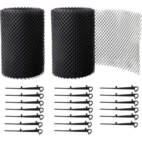 2 rouleaux de 600cmx18cm de filets de protection de toit, filtres de gouttière avec 20 clips, adaptés aux kits de protection de gouttière pour maisons et abris de voiture (1/4)