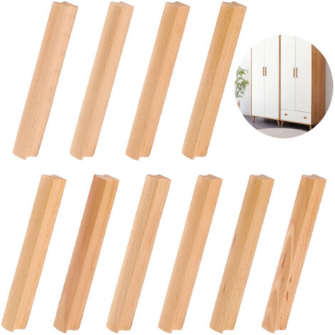 10 Pièces Poignée Meuble Bois, Poignées de Placard en Bois, Hole Distance 160mm, Cuisine Poignées de Tiroir en Bois , Bois Massif Poignee de Meuble, pour Portes, Tiroirs, Armoires (1/4)