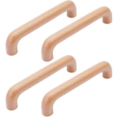 4 Pièces Poignée de Meuble Bois, Poignée Meuble Cuisine Placards Poignee Porte, Espacement des Trous 128mm, pour Meubles de Cuisine et Tiroirs (1/4)
