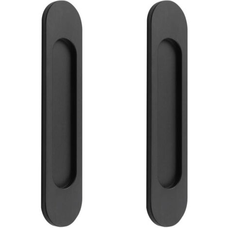 Lot de 2 poignées de porte coulissantes ovales auto-adhésives en alliage d'aluminium noir sans perforation pour portes coulissantes, fenêtres d'armoires (1/4)