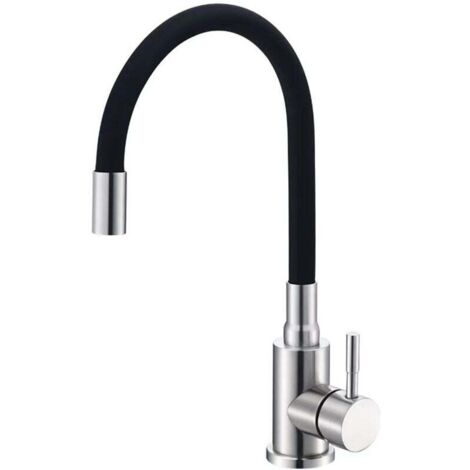 Mitigeur Évier avec Bec Flexible ,Robinet de Cuisine, Mitigeur Chaud et Froid à Poignée Unique, Cuisine Mitigeur Flexible Rotative à 360°, Noir (1/4)