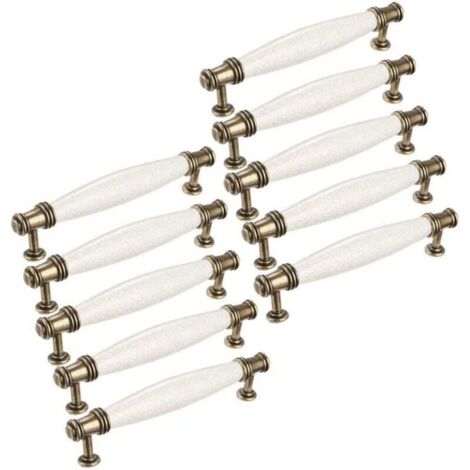 10x Cuisine Armoire Porte Poignées, Boutons de portes céramique poignées de meubles, Poignée Bâton De Porte Meuble, Cusine Poignée barre de porte d'Armoire Distance de trous 96mm