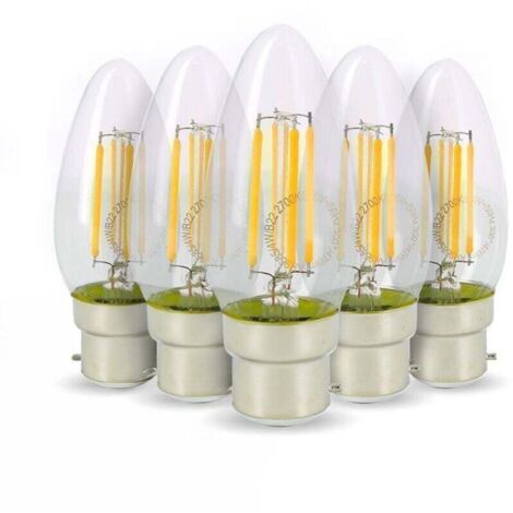 Lot de 5 Ampoules LED Flamme Filament 4w eq. 40W Culot B22 blanc chaud 2700K