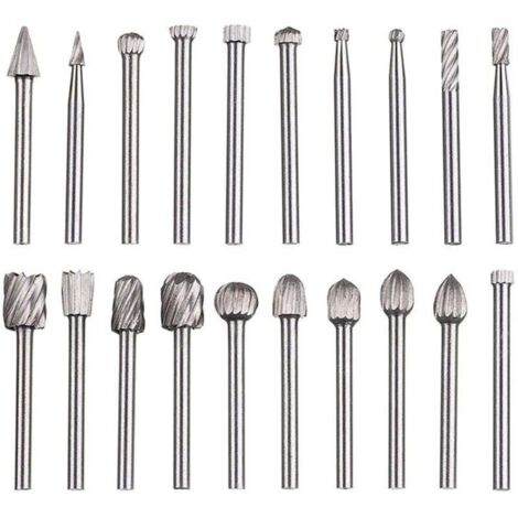 Lime rotative 20 pièces, jeu de limes en carbure,têtes de lime rotatives HSS, outil rotatif ,outil rotatif à tige de 1/8" (3 mm) pour meuleuse, travail bois, polissage des métaux, gravure, perçage (1/4)