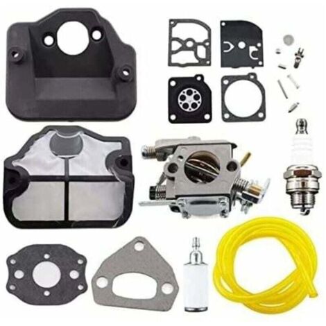 Carburateur avec Filtre à Air, Bougie d'Allumage et Kit de Réparation de Membrane pour Tronçonneuses Husqvarna 36, 41, 136, 137, 141, 142, 137E, 142E, Remplace le Modèle Zama C1Q-W29E.