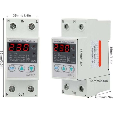 Relais Protection Tension SVP-912 63A - Régulateur 230V Avec Voltmètre, Protection Surtension Et Sous-Tension Réglable
