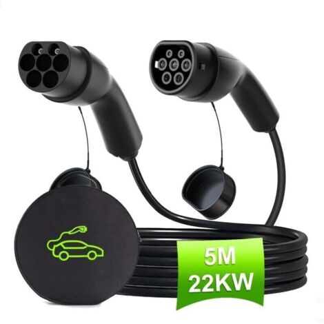 Câble de recharge pour véhicule électrique, câble de recharge rapide Mode 3 Type 2 vers Type 2, câble de recharge pour véhicule électrique 22 kW 32 A 5 m, câble de recharge triphasé Type 2 (1/4)