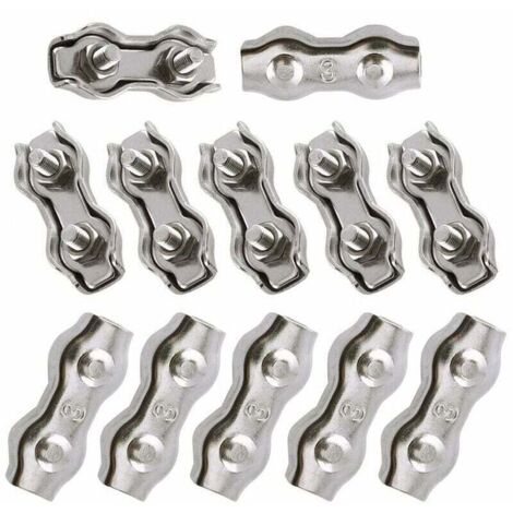 Serre-câbles Duplex En Acier Inoxydable 304 - Lot De 12, Pour Câbles De 2 Mm - Longueur 34 Mm, Boulons Inclus