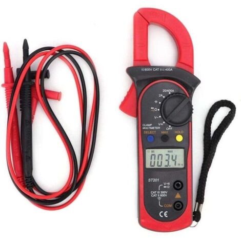 ST201 Pince Multimètre Numérique Automatique DC/AC Pince Multimètre Testeur de Diode de Résistance de Tension (Red)