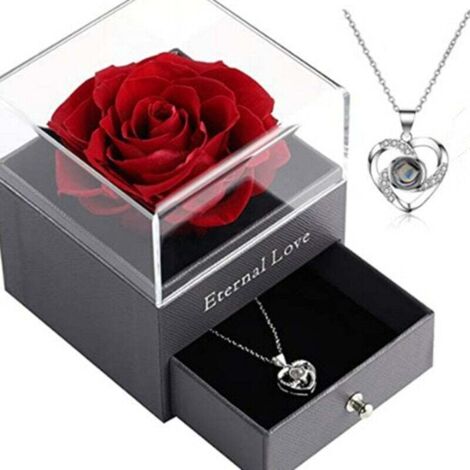 Statue- Cadeau Anniversaire pour Maman, Boite Rose Eternelle, Bote-Cadeau avec Fleur Préservée Cadeaux pour pouse, Grand-mère, Saint-Valentin/Anniversaire de Mariage/Fête des Mères- (1/4)