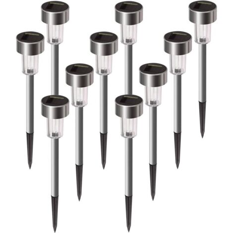 Lot de 10 lampes solaires d'extérieur étanches en acier inoxydable pour patio, pelouse, cour et paysage (blanc) (1/4)
