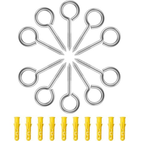 Piton à Visser 10 Pièces Vis à Anneau, M5 x 65 MM Boulon à œil avec Filetage en Inox Crochet a Visser