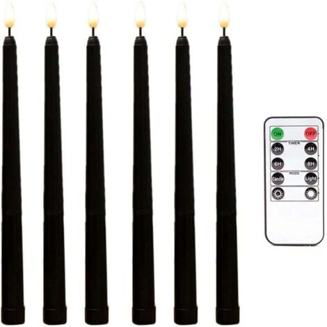 6 Pièces Séries Bougies Coniques Noires Sans Flamme Scintillantes avec Minuterie à Distance à 10 Touches, Bougies de Fenêtre de Chandeliers à Led à Piles