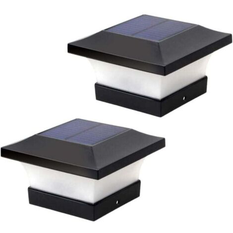 Lot de 2 lampes solaires pour poteau d'extérieur pour éclairage de pont de clôture, éclairage solaire LED haute luminosité 6000 K blanc pour poteaux 4 x 4, 5 x 5 ou 6 x 6 (1/4)