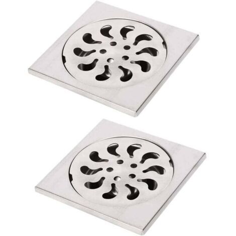2pcs Siphon de Sol Acier Inoxydable, Grille de Douche Carrée Filtre de Douche Drain de Douche Attrape Cheveux pour Salle de Bain, 90x90x30mm