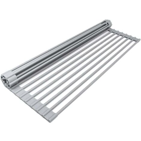 Panier égouttoir d'évier,Égouttoir pour évier de Cuisine – Support Enroulable – Étagère de Lave-Vaisselle Enroulable résistant à la Chaleur – Facile à Ranger 19 Tubes (33 x 45 x 1 cm) (Gris)