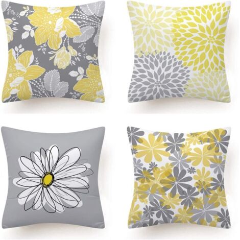 Lot de 4 Housse Coussin, Fleur Taie d'oreiller pour Canapé Maison Salon Chambre Décoration D'intérieur 45X45cm (Daisy - 45X45)