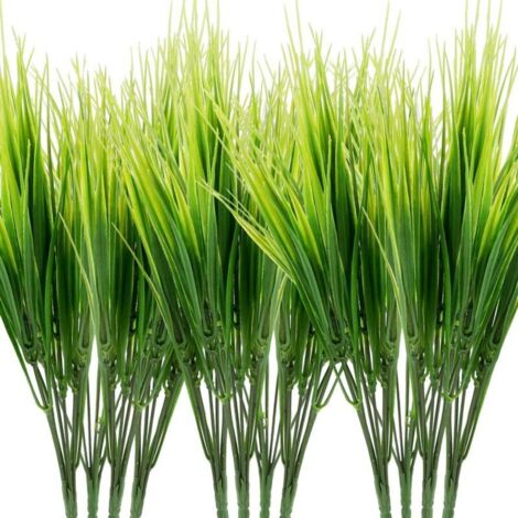 12 paquets de plantes artificielles herbe arbustes verts en plastique arbustes herbe de blé en plastique pour la décoration de jardin intérieur extérieur (1/4)