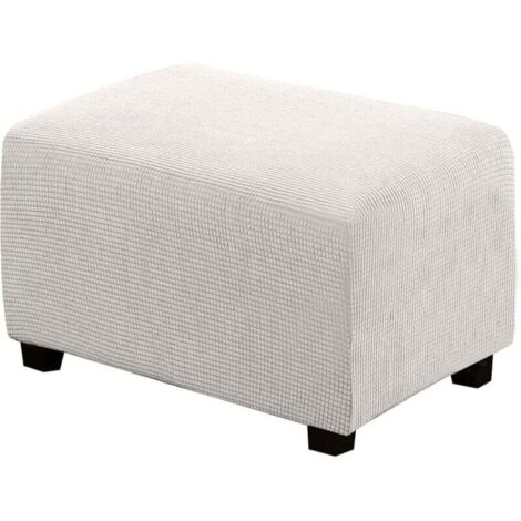Housse de Pouf carrée Extensible en Peluche, Housses de Repose-Pieds en Jacquard Doux pour protéger Le Repose-Pieds, Housse de Pouf avec Fond élastique, Lavable en Machine - S-Blanc (1/4)