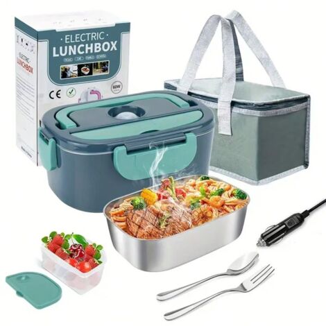 Lunch Box Chauffante, 3 en 1 Boite Chauffante Repas(12V / 24V / 220V), 1.5L Portable Gamelle Chauffante, 60W Boite a Repas Chauffante pour Voiture, Camion, Maison ou Camping
