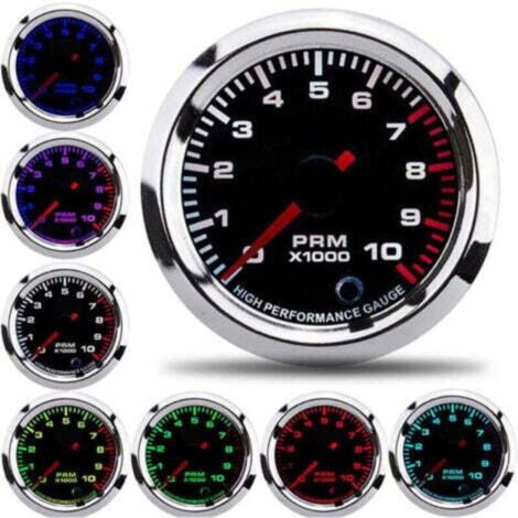 Compte-tours de voiture, affichage du compte-tours 12 V 52 mm/2 po 0-10 000 tr/min, compteur de vitesse LCD universel 7 couleurs avec plage de mesure