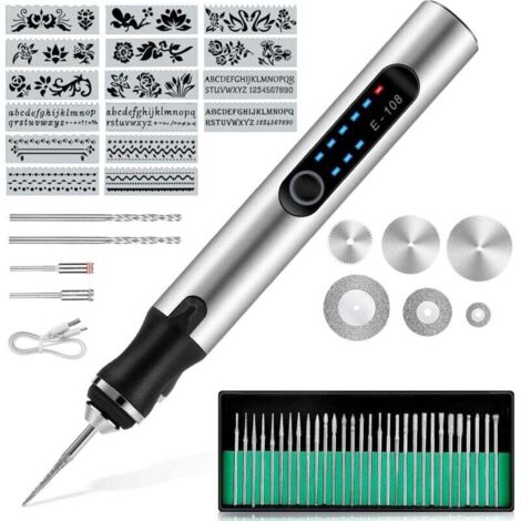 Stylo Graveur Électrique San Fil, USB Rechargeable Trousse à Outils De Gravure, Mini Outil Graver, Graveur Rotatif de Bricolage Portable Pour Bijoux Verre Plastique Bois Métal (1/4)